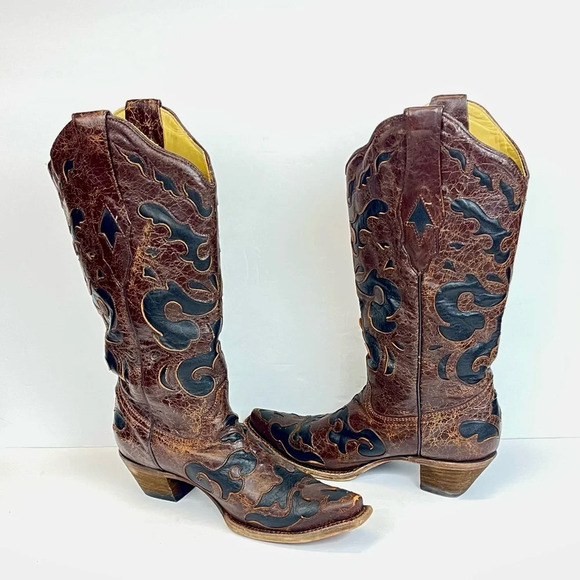 Corral Snip Toe Leather Western Cowboy Boots Brown C1957 Women's Size 7.5M - Picture 7 of 10